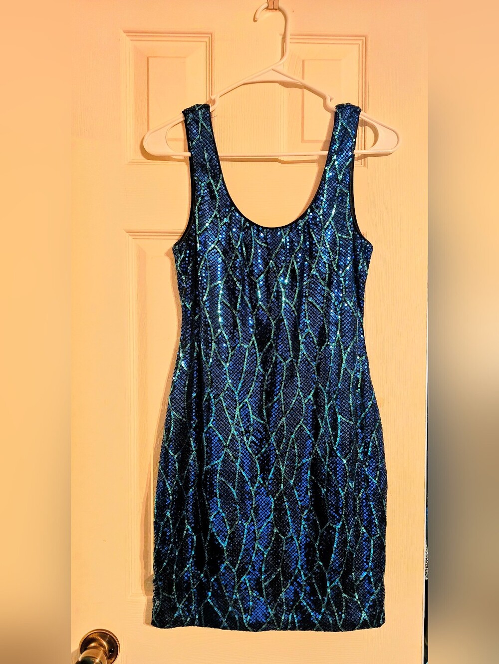 Blue Sequin Body Con Dress
